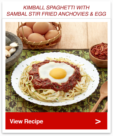 Spaghetti with Sambal Stir Fried Anchovies & Egg