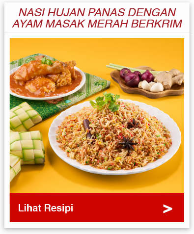 Nasi Hujan Panas dengan Ayam Masak Merah Berkrim